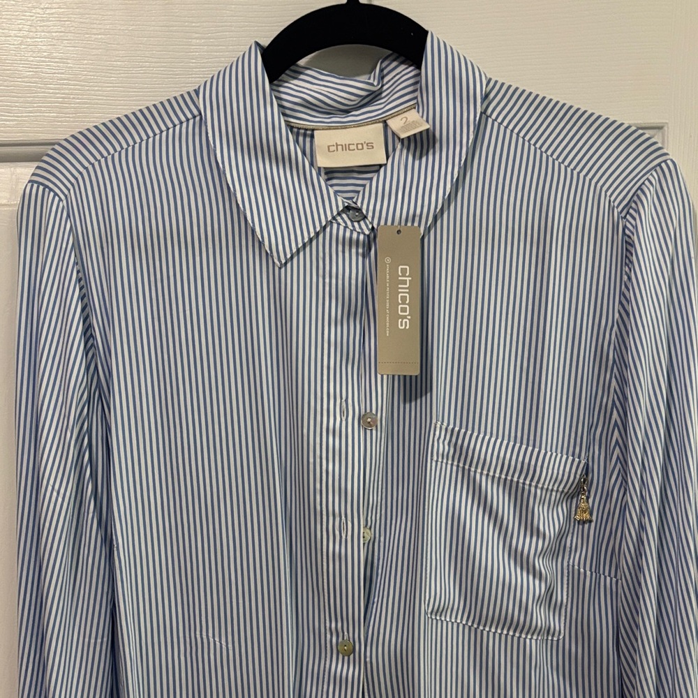 Chico's Women's Blue and White Striped Blouse